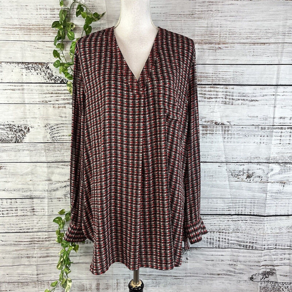 Lord & Taylor Blouse Tunic size Extra Large Red Black Career Church Executive - Picture 1 of 12